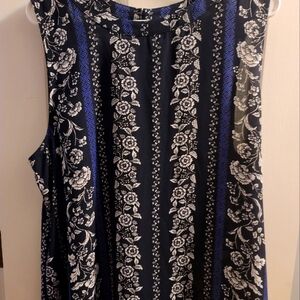 Floral Sleeveless Top - Black and Blue / Polyester